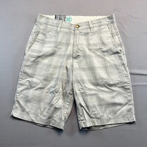 Volcom Chino Shorts Mens 30 Gray Plaid Cotton Slash Pockets Low Rise Wide Leg